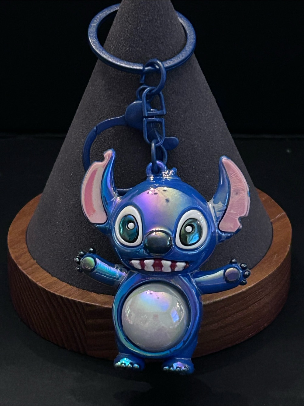 Disney Blue Stitch Backpack Charm Keychain w/Blue Hardware & Blinking Light NWOT
